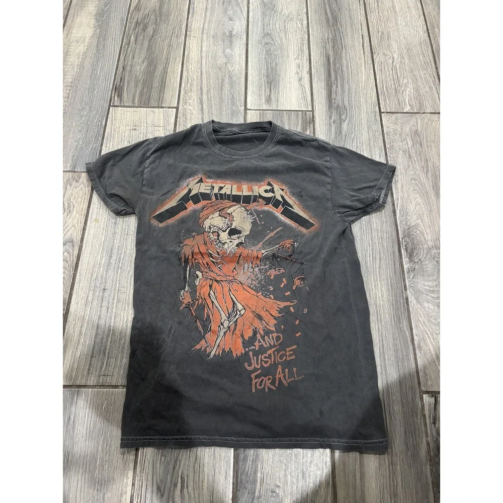 Metallica And Justice For All T-Shirt Men's Charcoal Grey Distressed